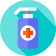 icono de una botella azul con una cruz roja sobre un circulo blanco